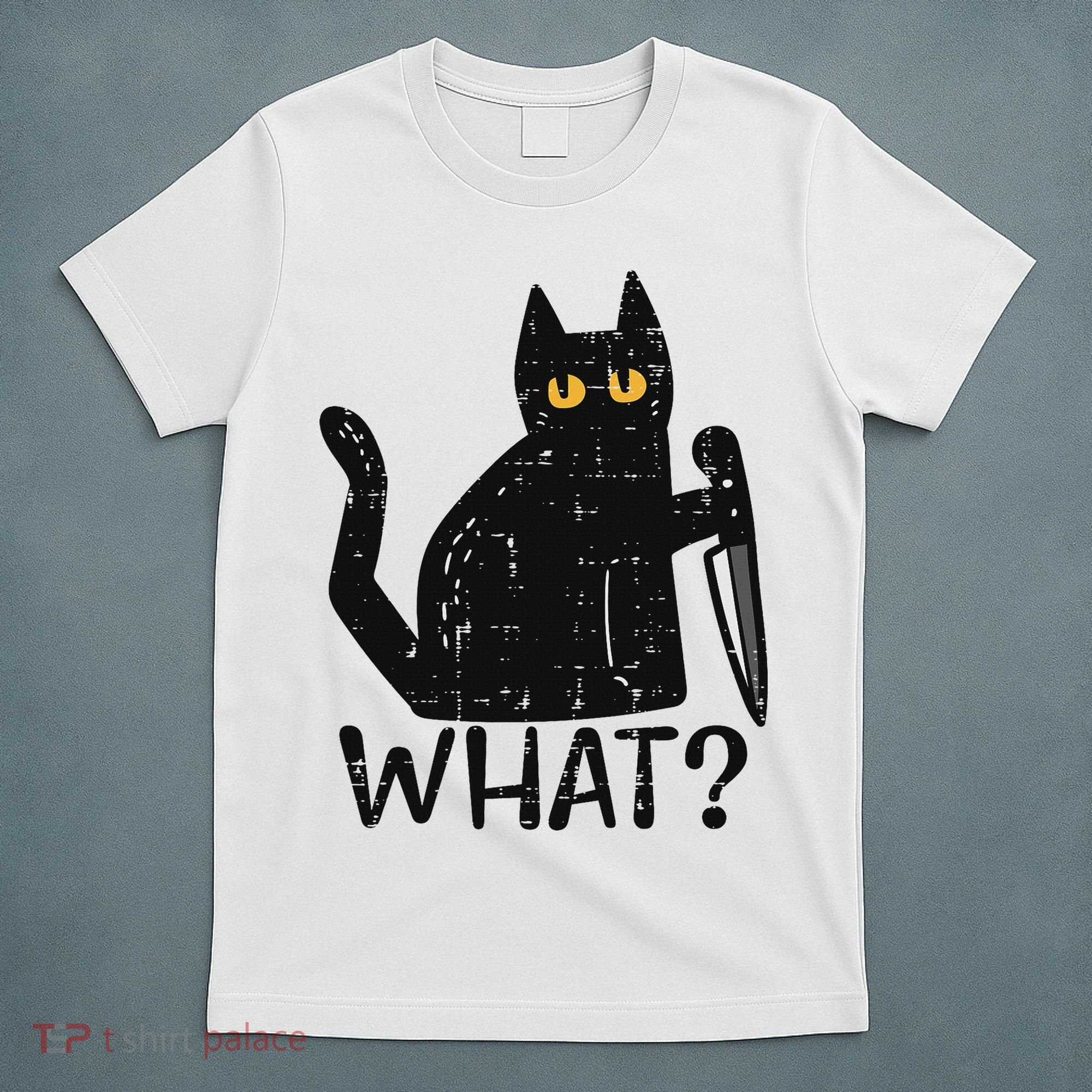 Black Cat What Knife Funny Murderous Halloween Pet Women T-Shirt