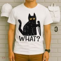 Black Cat What Knife Funny Murderous Halloween Pet Women T-Shirt thumb 6