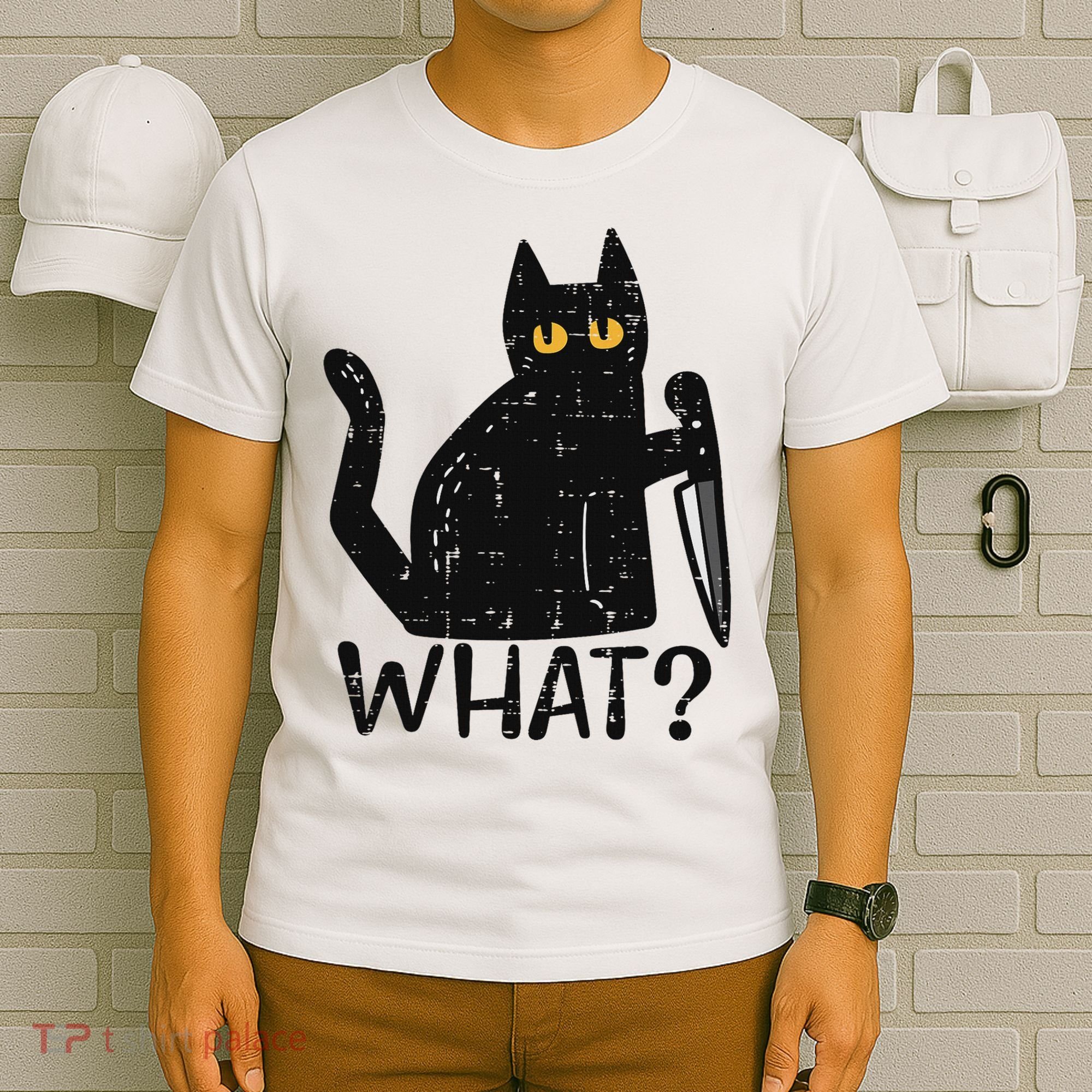 Black Cat What Knife Funny Murderous Halloween Pet Women T-Shirt