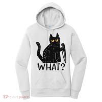 Black Cat What Knife Funny Murderous Halloween Pet Women Women's Hoodie thumb 0