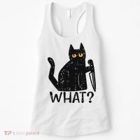 Black Cat What Knife Funny Murderous Halloween Pet Women Women's Tank Top thumb 0