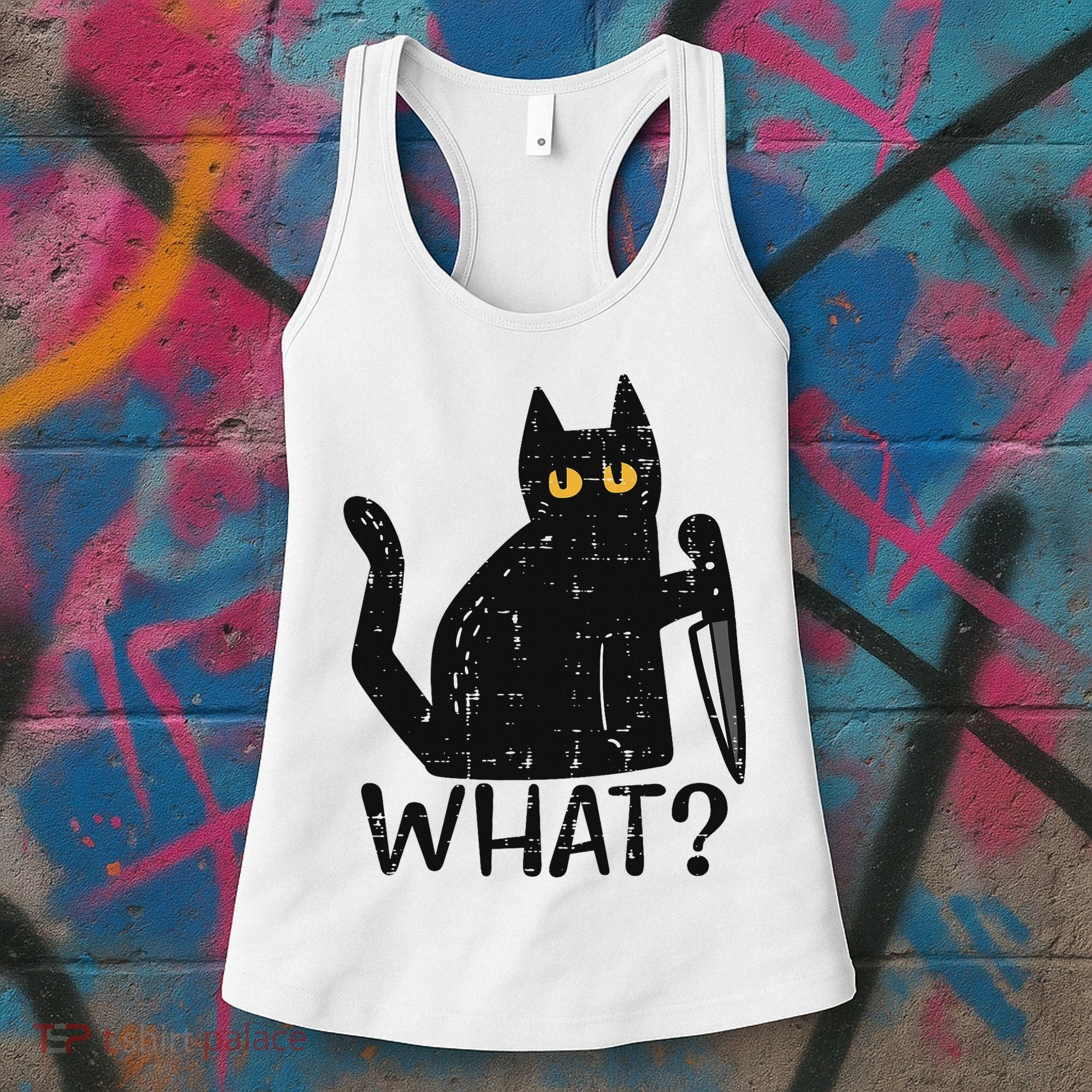 Black Cat What Knife Funny Murderous Halloween Pet Women Women's Tank Top