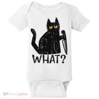 Black Cat What Knife Funny Murderous Halloween Pet Women Baby Bodysuit thumb 0
