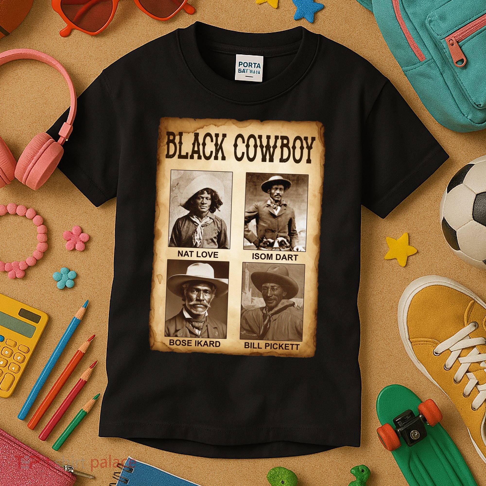 Black Cowboy Western Rodeo Melanin Black History Texas Kids T-Shirt