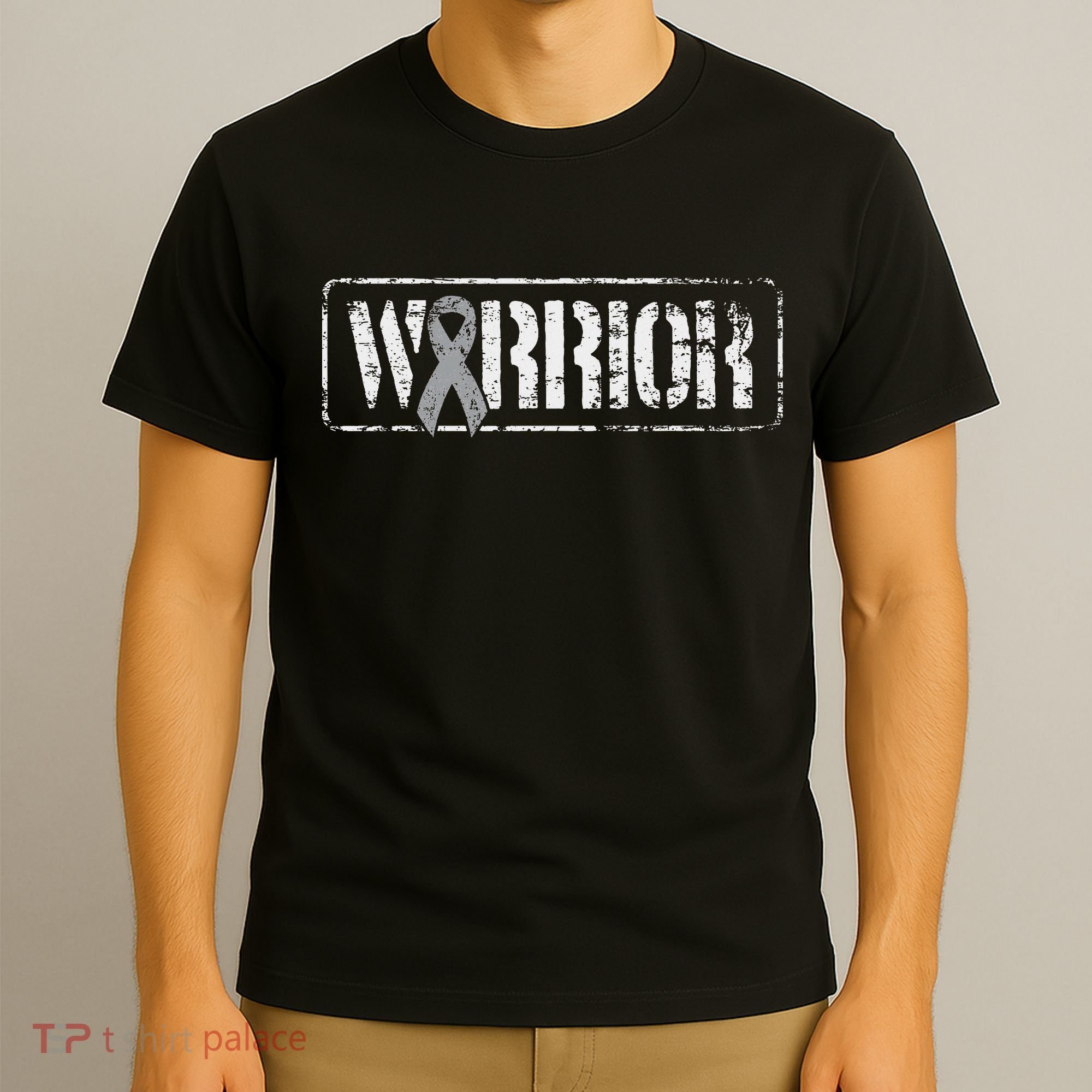 Brain Cancer Warrior Grey Military Style Ribbon T-Shirt