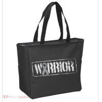 Brain Cancer Warrior Grey Military Style Ribbon Tote Bag thumb 2