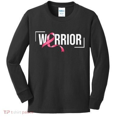 Breast Cancer Warrior Ribbon Kids Long Sleeve Shirt