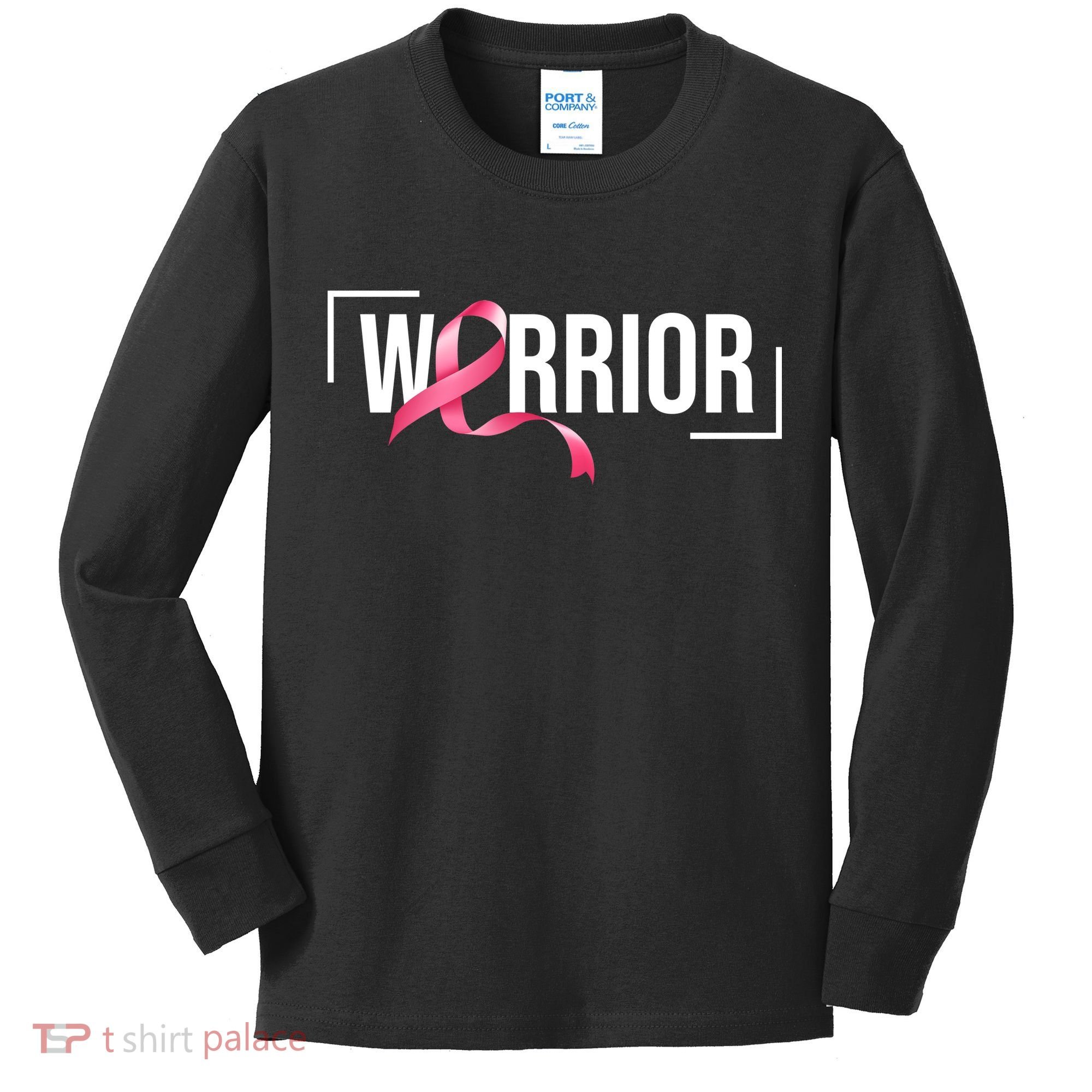 Breast Cancer Warrior Ribbon Kids Long Sleeve Shirt