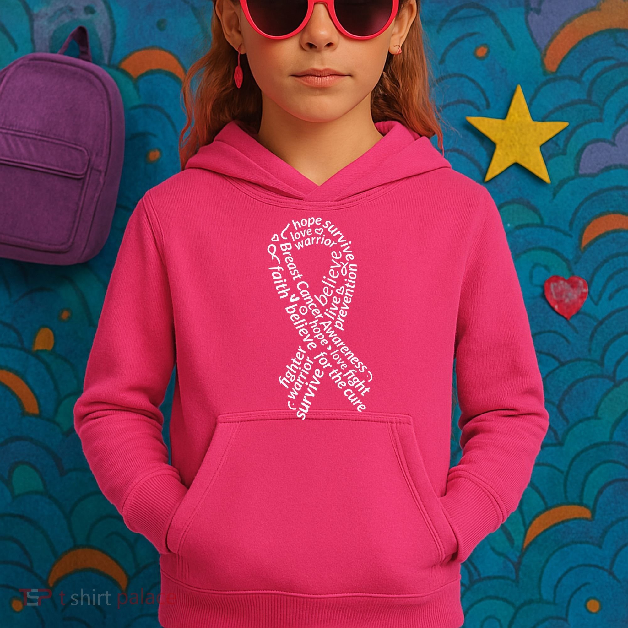 Breast Cancer Warrior Ribbon Awareness Kids Hoodie