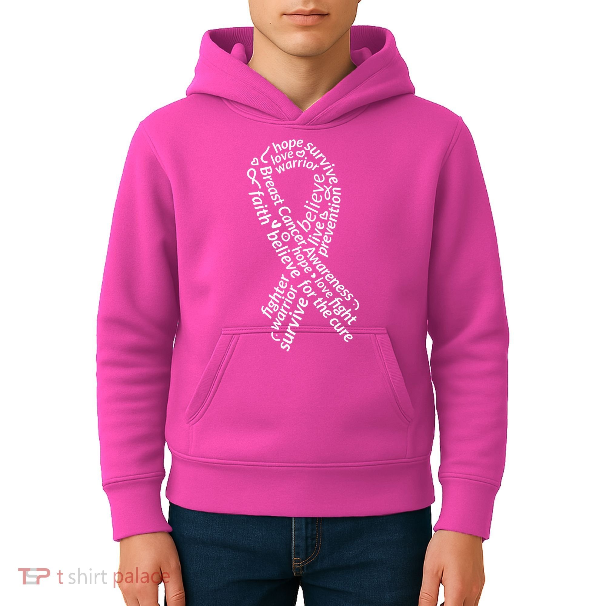 Breast Cancer Warrior Ribbon Awareness Kids Hoodie