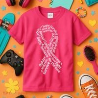 Breast Cancer Warrior Ribbon Awareness Kids T-Shirt thumb 3