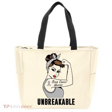Brain Cancer Warrior Unbreakable Tee Brain Cancer Awareness Gift Tote Bag
