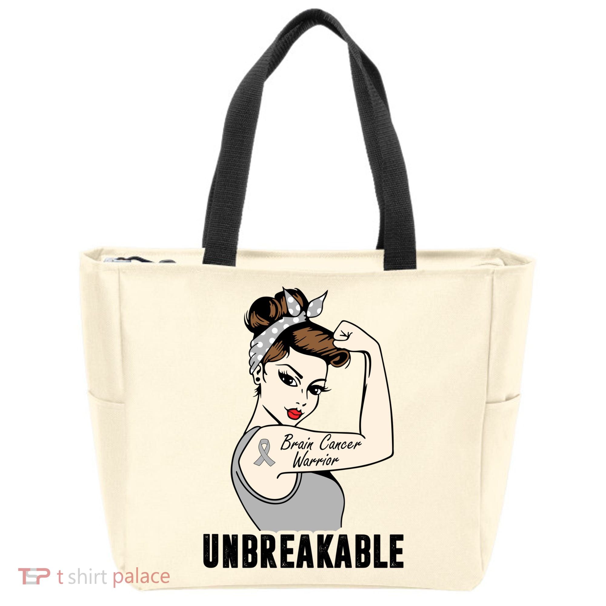 Brain Cancer Warrior Unbreakable Tee Brain Cancer Awareness Gift Tote Bag