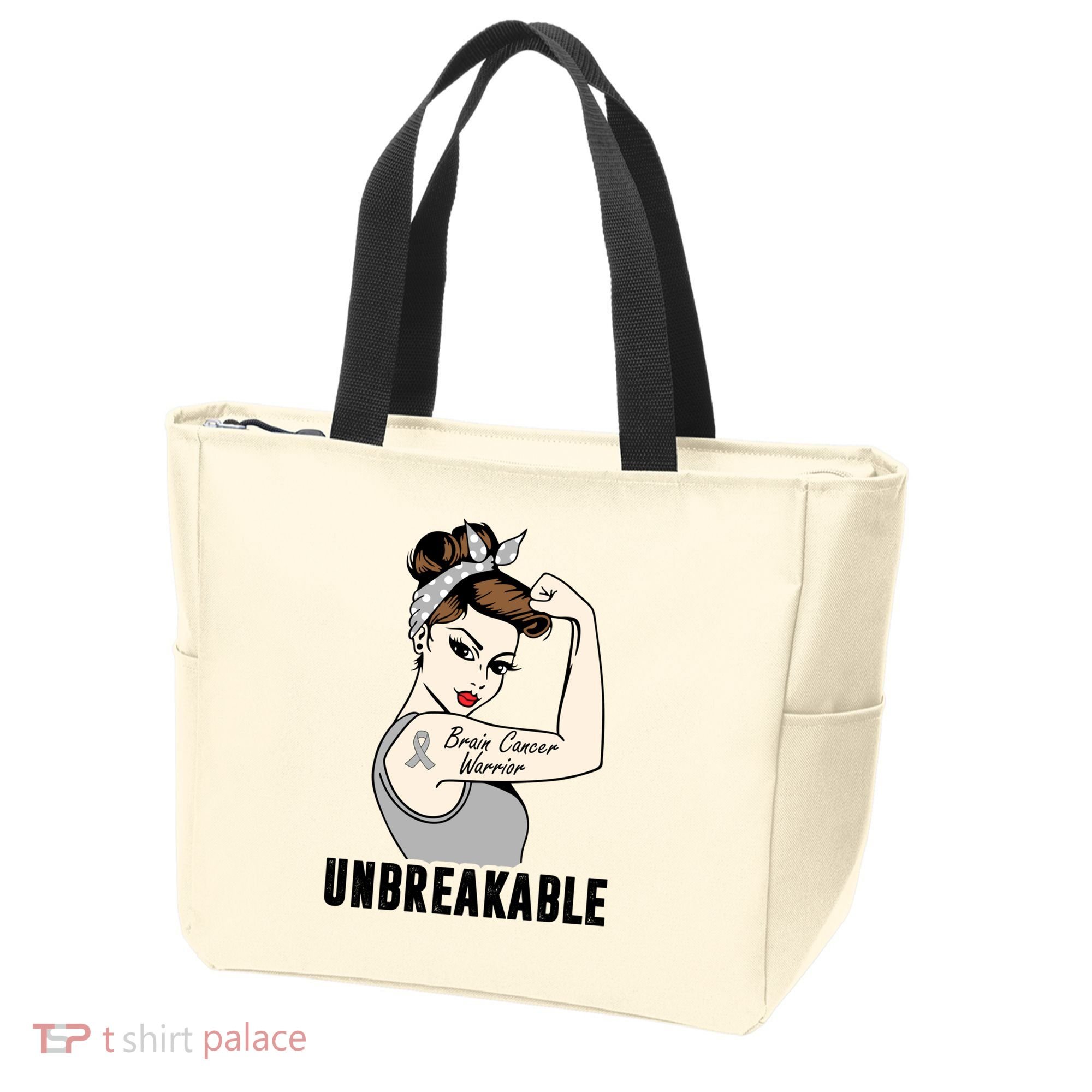 Brain Cancer Warrior Unbreakable Tee Brain Cancer Awareness Gift Tote Bag