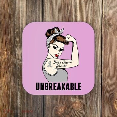 Brain Cancer Warrior Unbreakable Tee Brain Cancer Awareness Gift Coaster