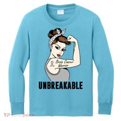Brain Cancer Warrior Unbreakable Tee Brain Cancer Awareness Gift Kids Long Sleeve Shirt
