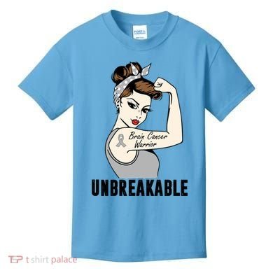 Brain Cancer Warrior Unbreakable Tee Brain Cancer Awareness Gift Kids T-Shirt