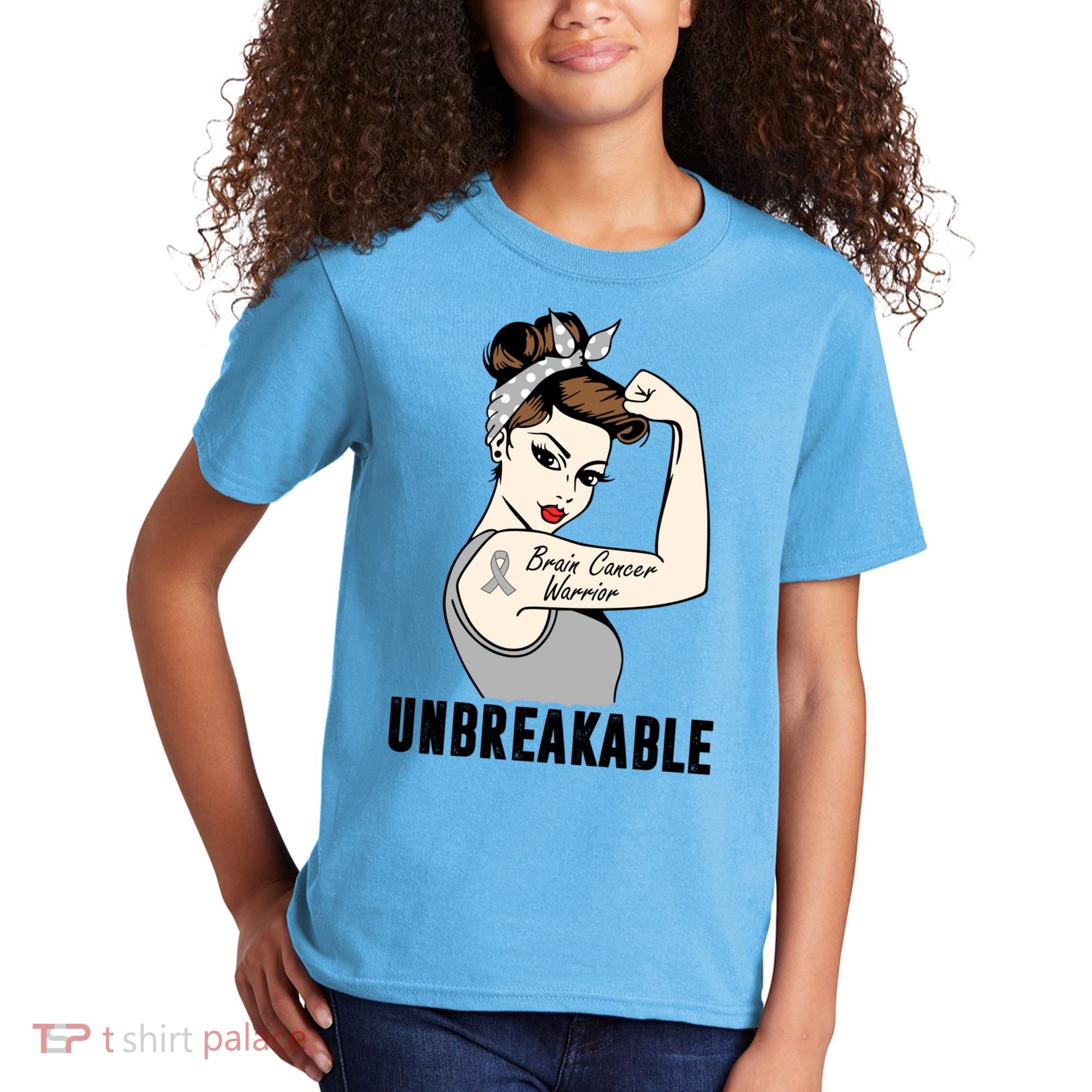 Brain Cancer Warrior Unbreakable Tee Brain Cancer Awareness Gift Kids T-Shirt