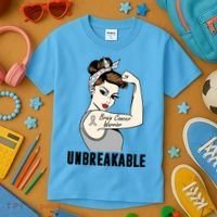 Brain Cancer Warrior Unbreakable Tee Brain Cancer Awareness Gift Kids T-Shirt thumb 3