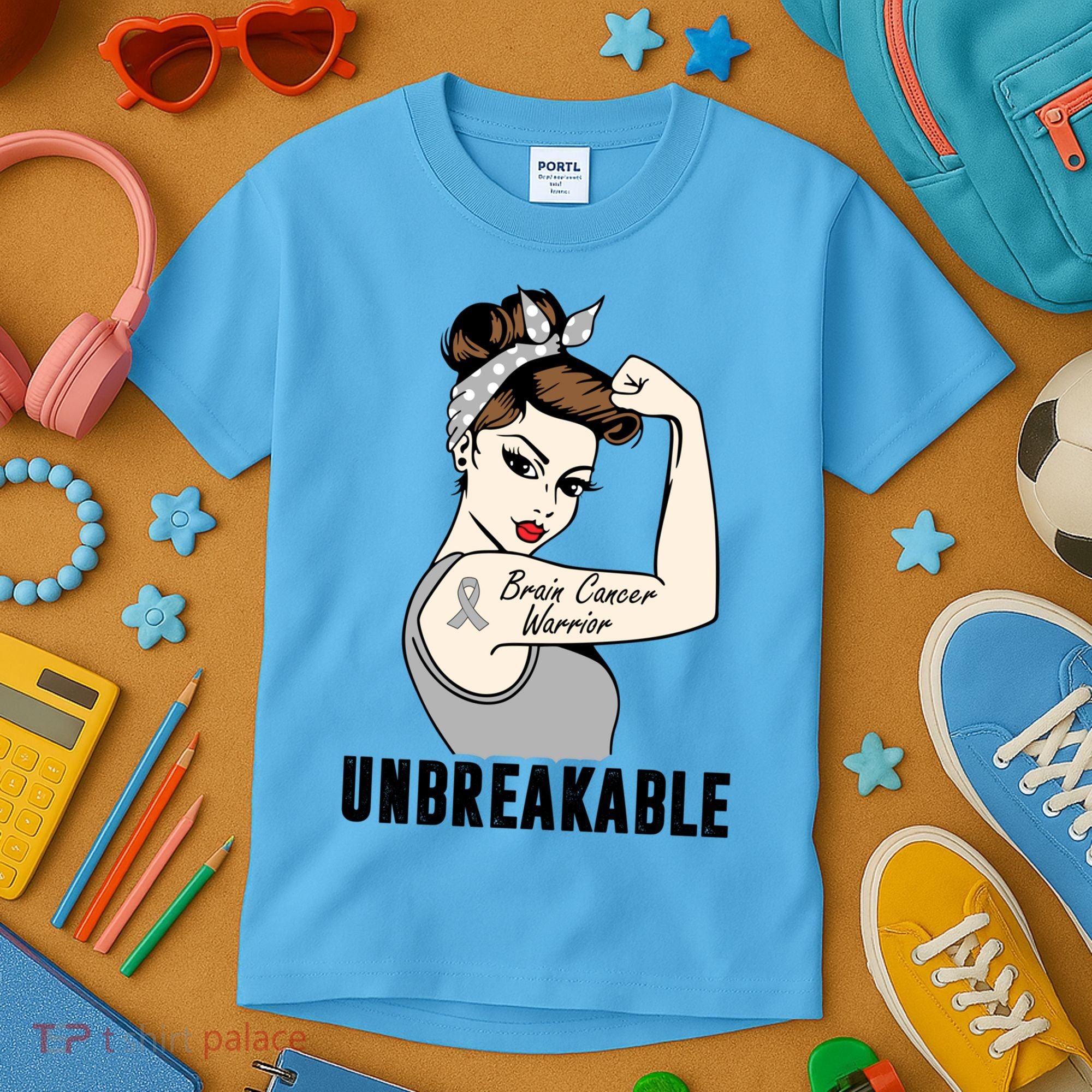 Brain Cancer Warrior Unbreakable Tee Brain Cancer Awareness Gift Kids T-Shirt