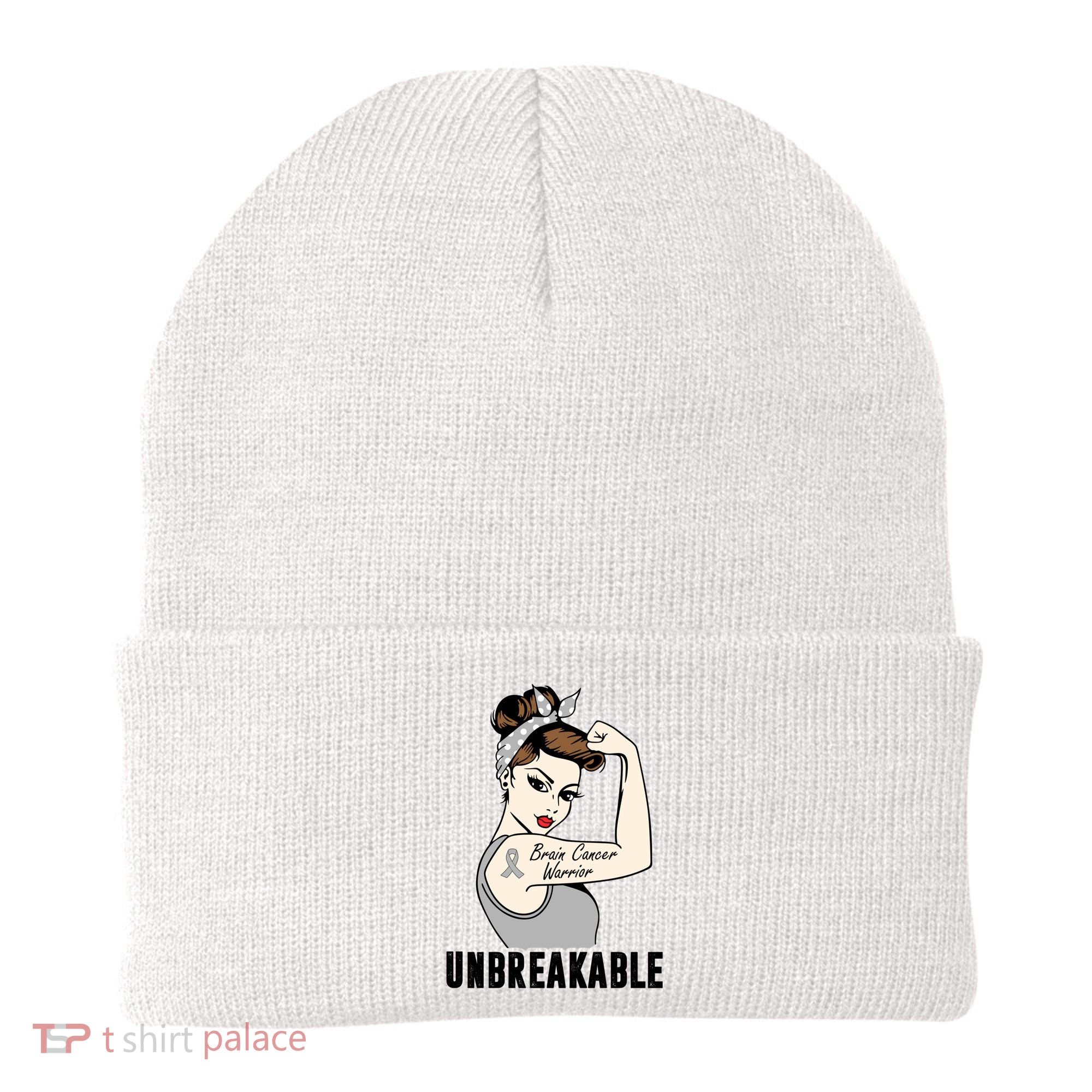 Brain Cancer Warrior Unbreakable Tee Brain Cancer Awareness Gift Beanie