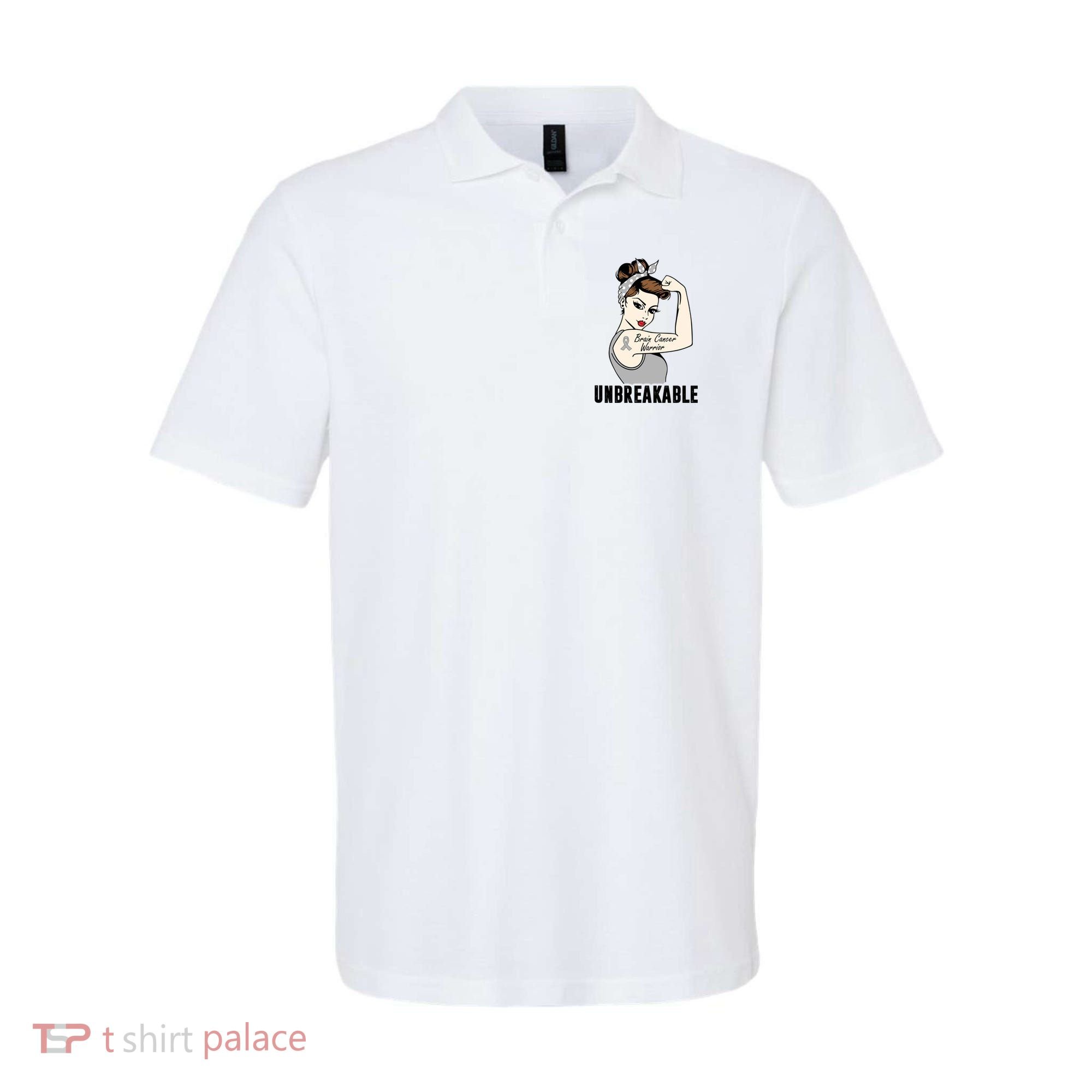 Brain Cancer Warrior Unbreakable Tee Brain Cancer Awareness Gift Polo