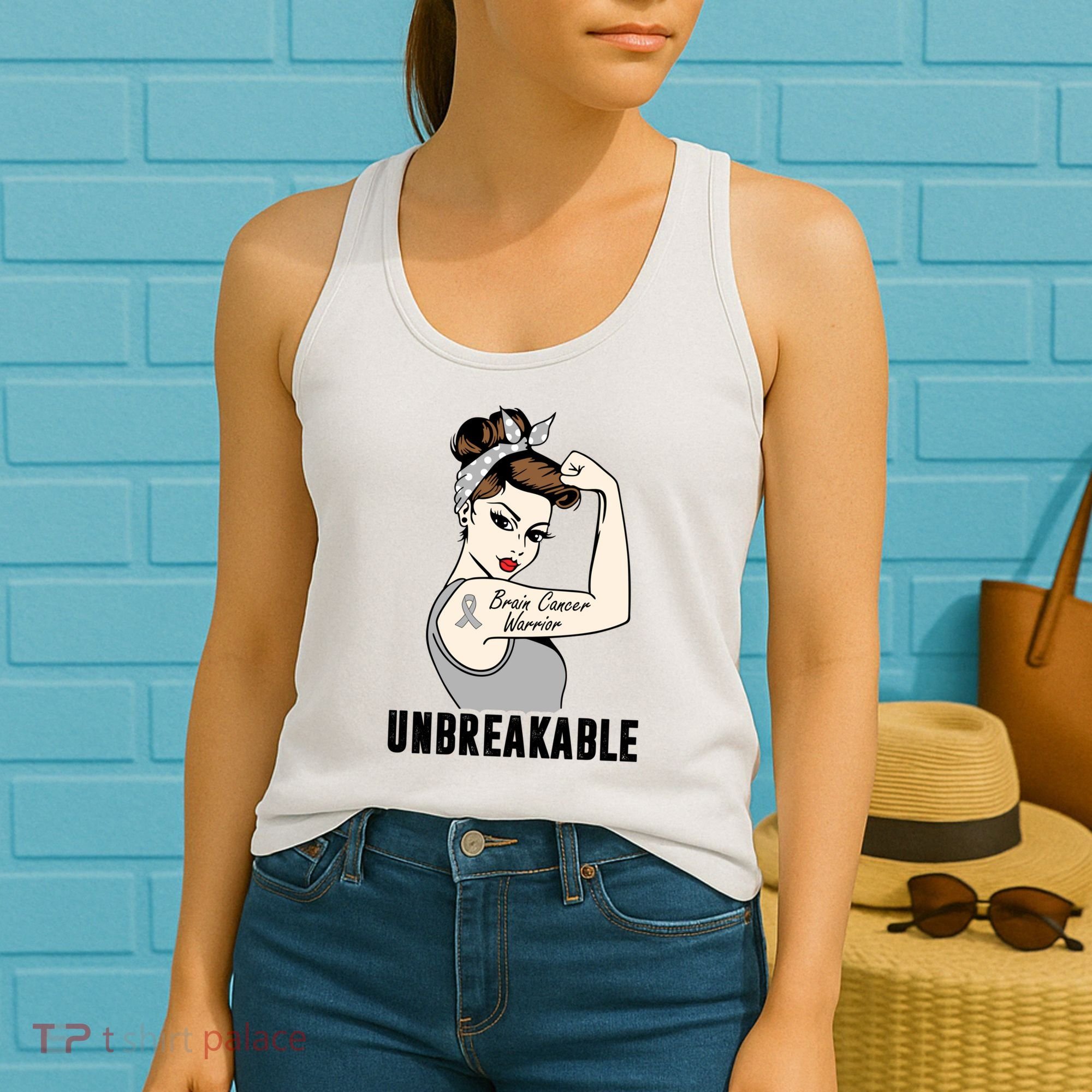 Brain Cancer Warrior Unbreakable Tee Brain Cancer Awareness Gift Women's Tank Top
