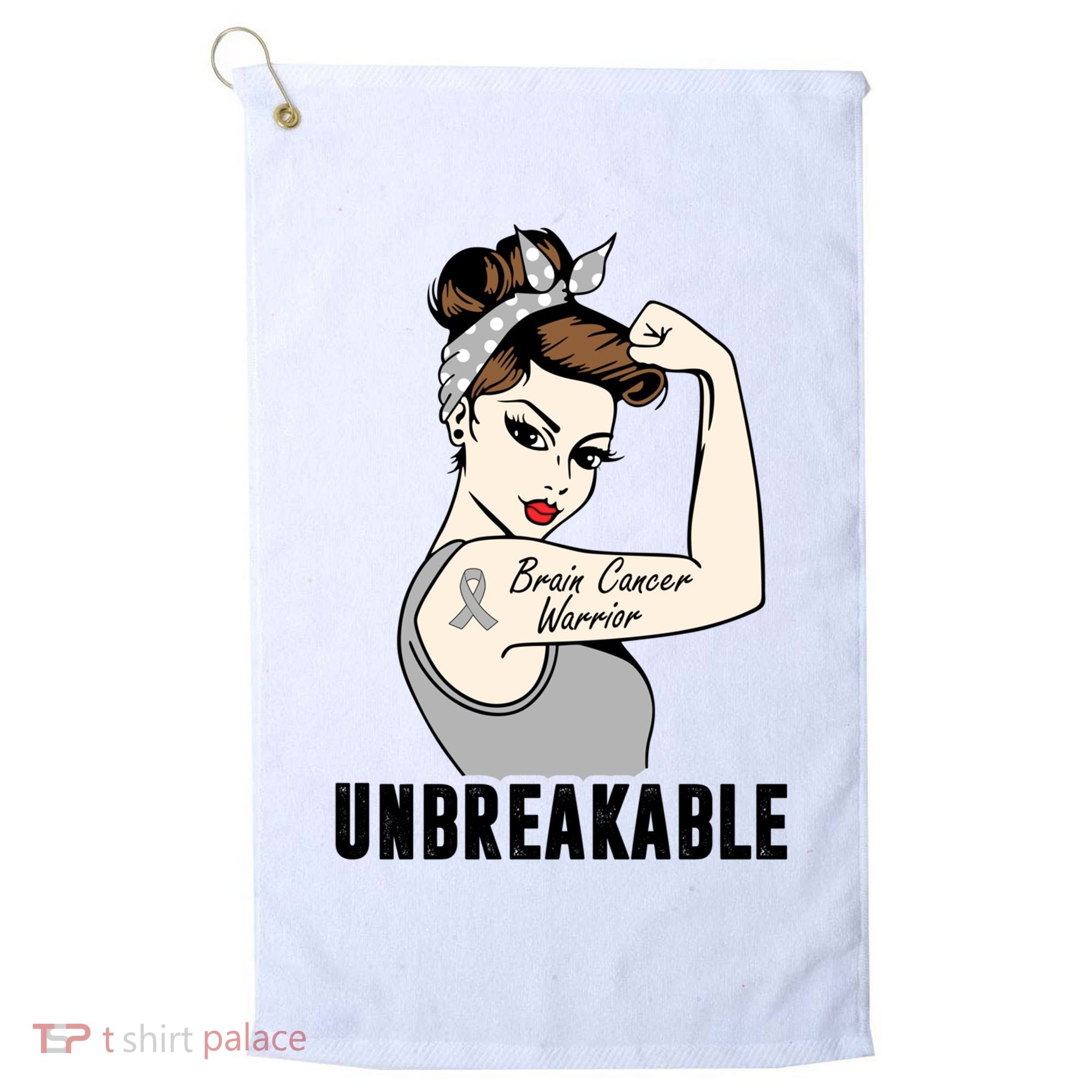 Brain Cancer Warrior Unbreakable Tee Brain Cancer Awareness Gift Golf Towel