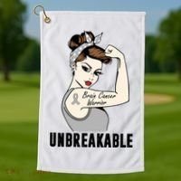 Brain Cancer Warrior Unbreakable Tee Brain Cancer Awareness Gift Golf Towel thumb 1