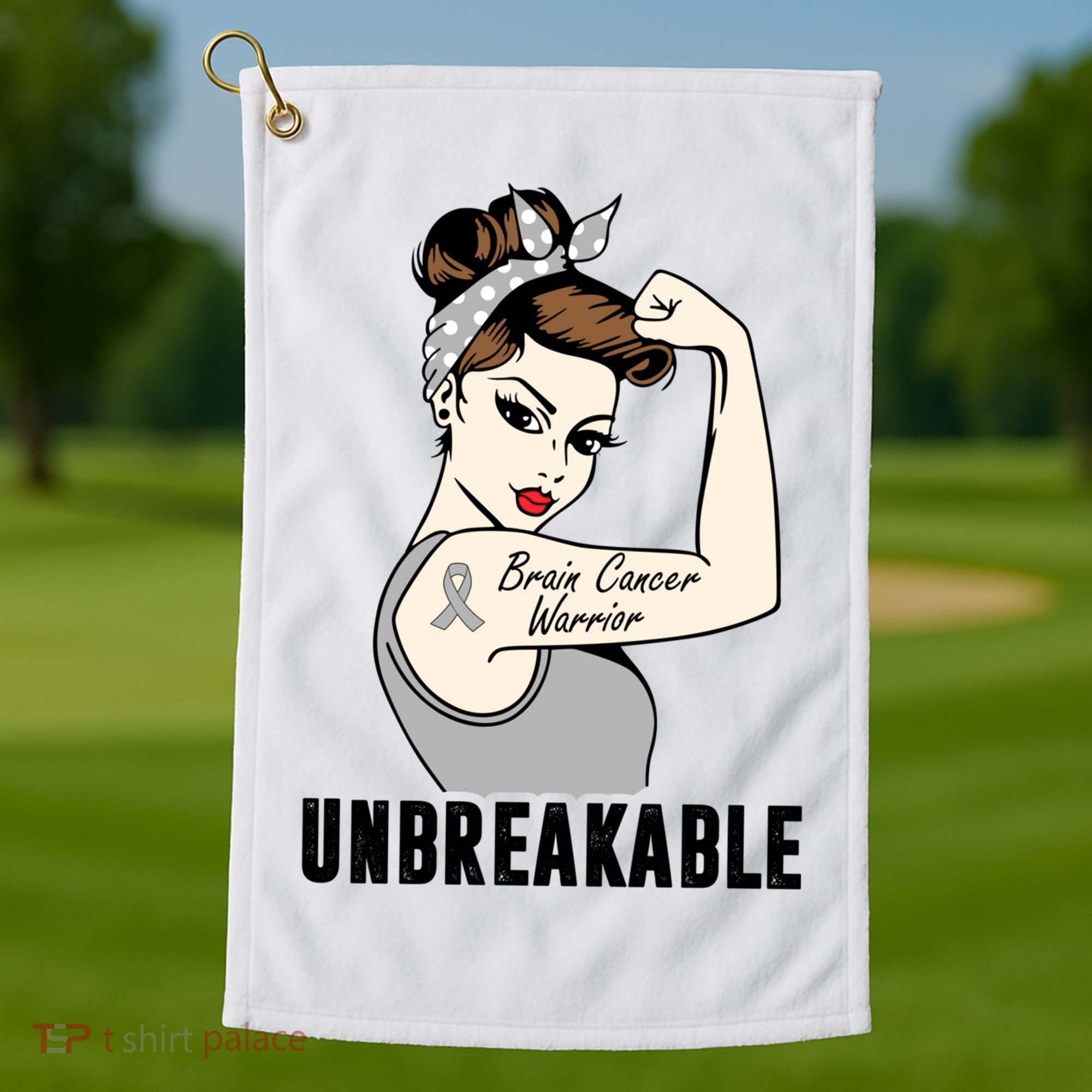 Brain Cancer Warrior Unbreakable Tee Brain Cancer Awareness Gift Golf Towel