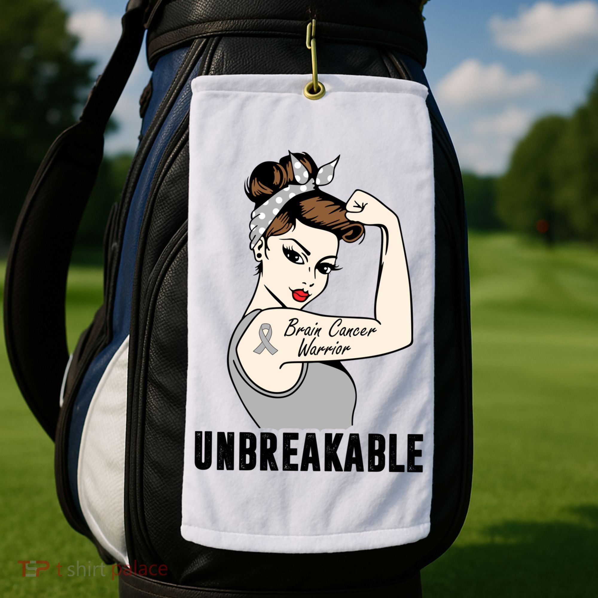 Brain Cancer Warrior Unbreakable Tee Brain Cancer Awareness Gift Golf Towel