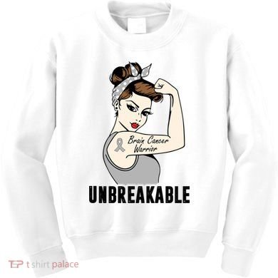 Brain Cancer Warrior Unbreakable Tee Brain Cancer Awareness Gift Kids Sweatshirt
