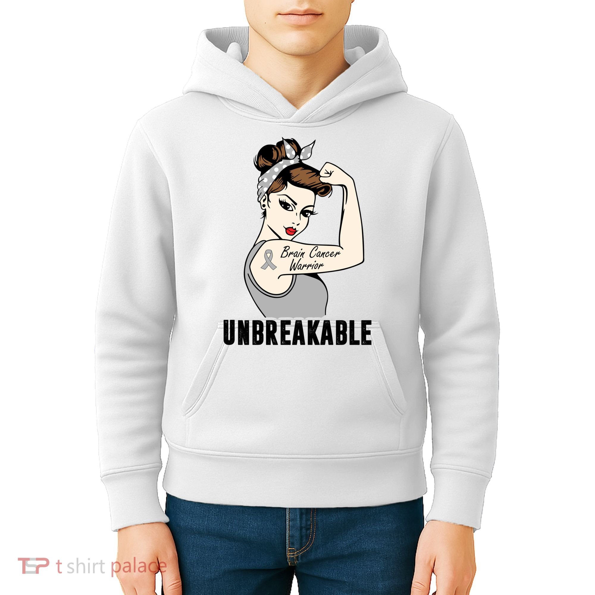 Brain Cancer Warrior Unbreakable Tee Brain Cancer Awareness Gift Kids Hoodie