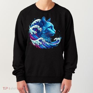Blue Cat Wave Illustrations Women's Sweatshirt