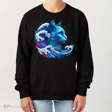Blue Cat Wave Illustrations Women's Sweatshirt