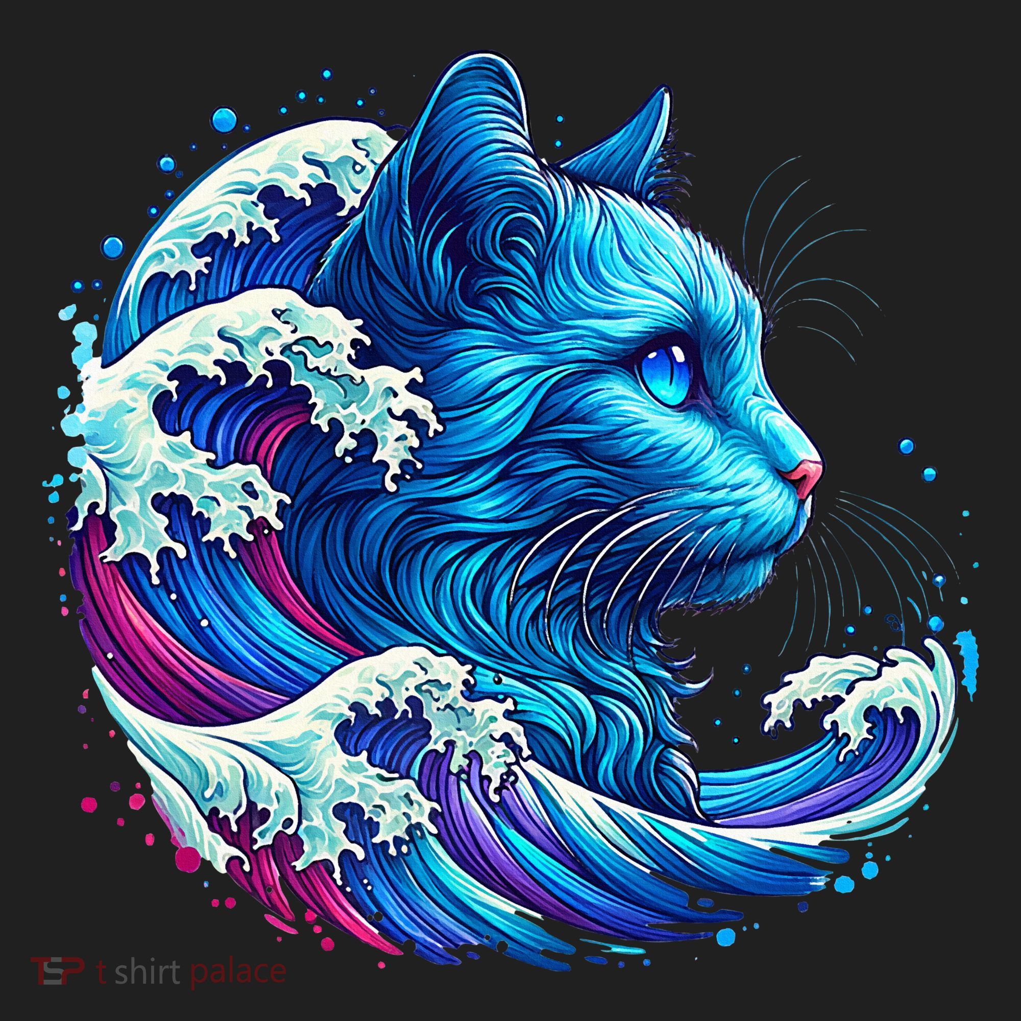 Blue Cat Wave Illustrations Women's Sweatshirt