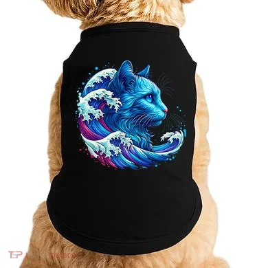 Blue Cat Wave Illustrations Doggie Tank