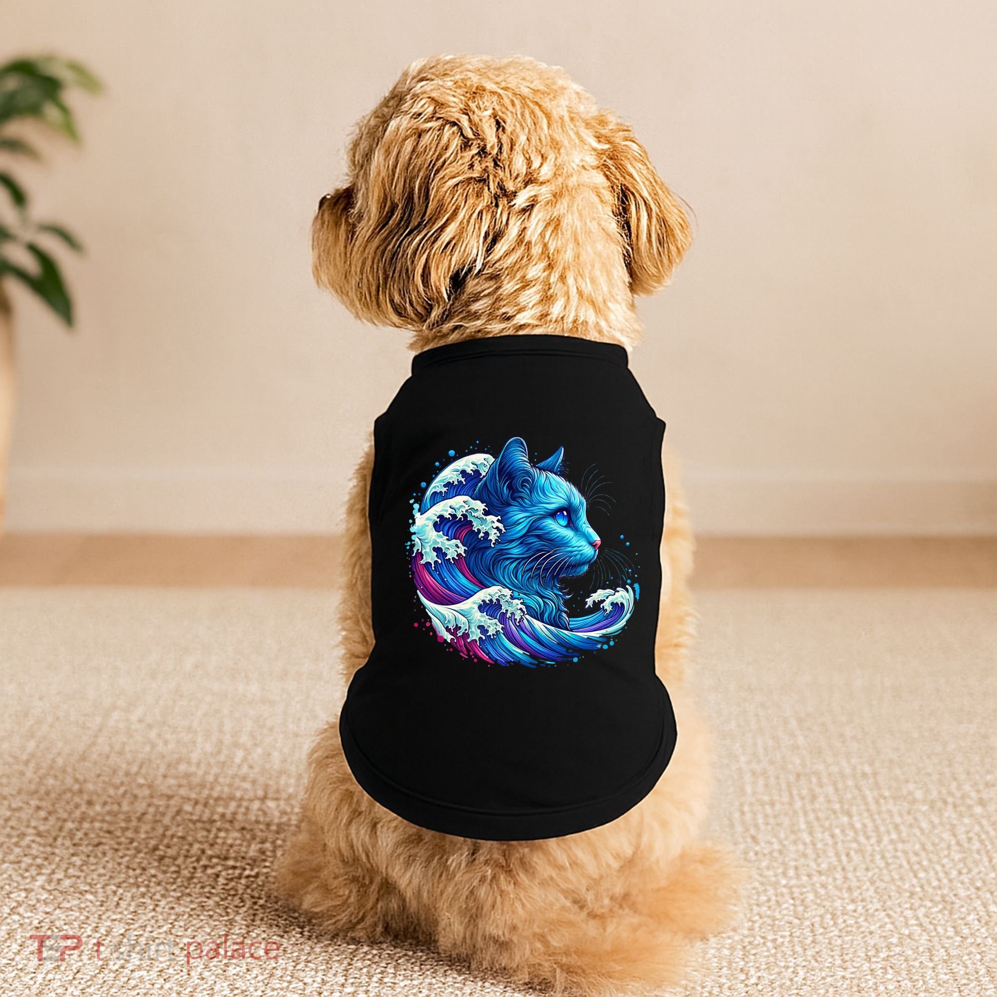 Blue Cat Wave Illustrations Doggie Tank