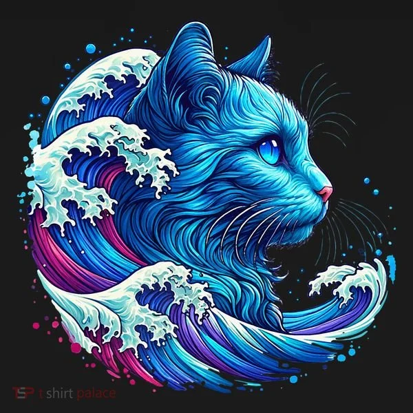 Blue Cat Wave Illustrations Doggie Tank