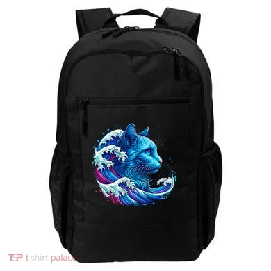 Blue Cat Wave Illustrations Backpack
