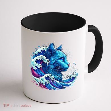 Blue Cat Wave Illustrations Coffee Mug back