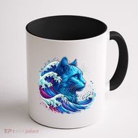 Blue Cat Wave Illustrations Coffee Mug thumb 1