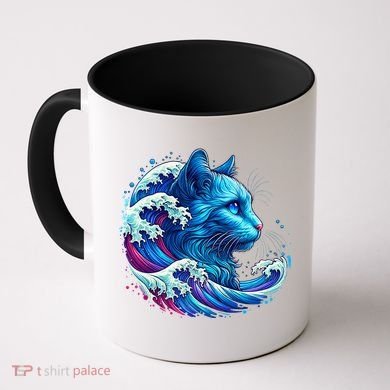 Blue Cat Wave Illustrations Coffee Mug