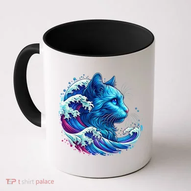 Blue Cat Wave Illustrations Coffee Mug