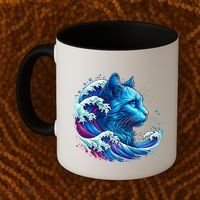 Blue Cat Wave Illustrations Coffee Mug thumb 2