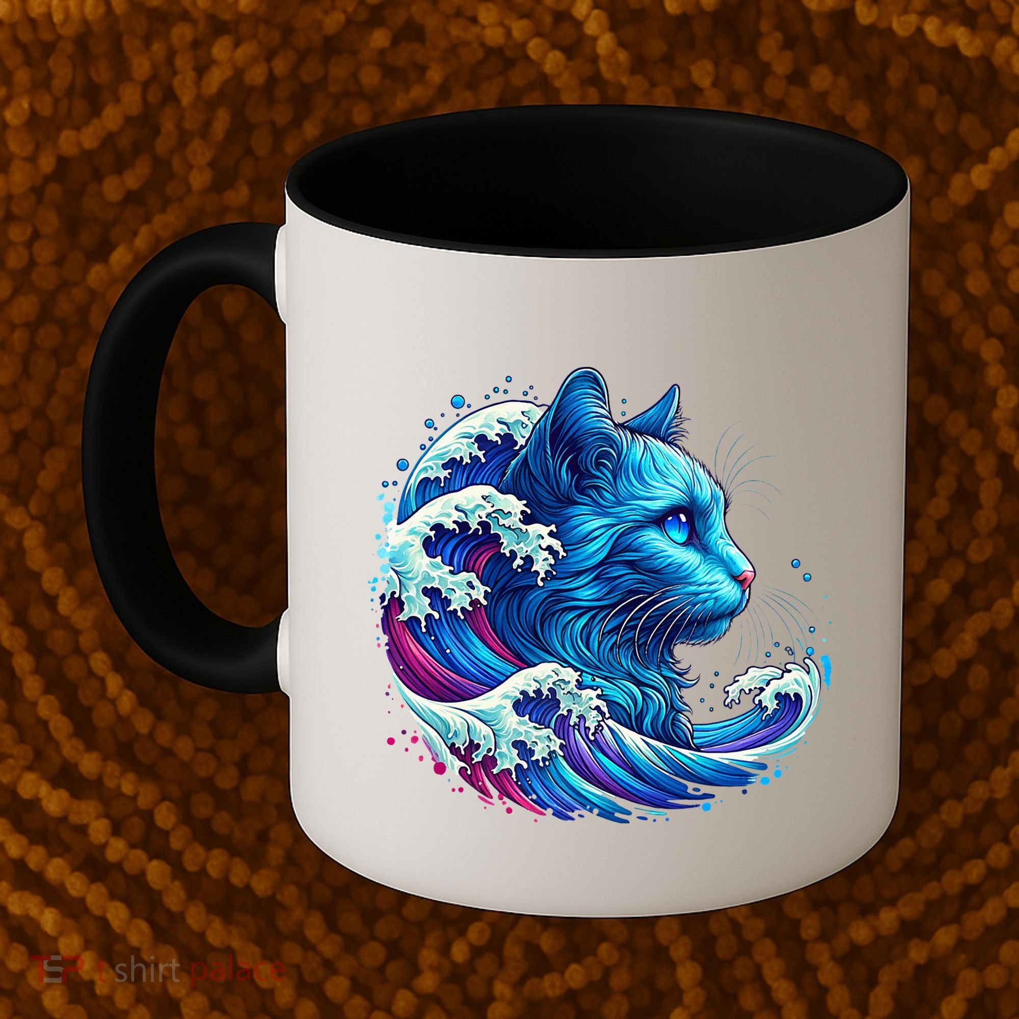 Blue Cat Wave Illustrations Coffee Mug