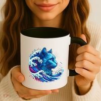 Blue Cat Wave Illustrations Coffee Mug thumb 3