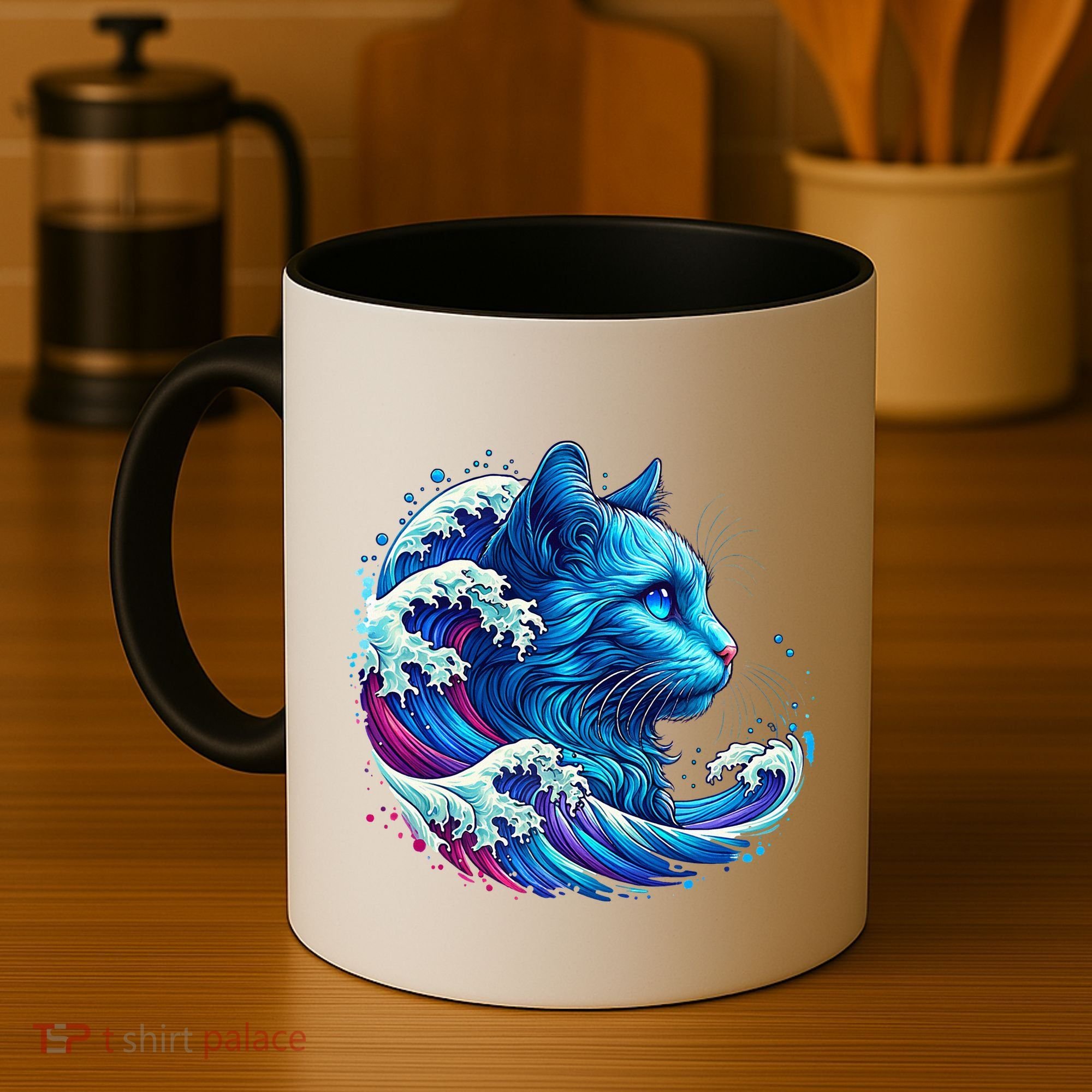 Blue Cat Wave Illustrations Coffee Mug