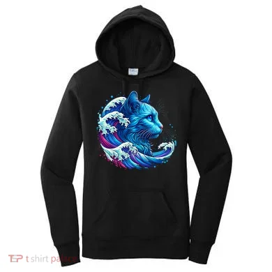 Blue Cat Wave Illustrations Women's Hoodie