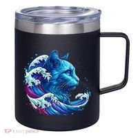 Blue Cat Wave Illustrations 12oz Stainless Steel Coffee Mug thumb 0
